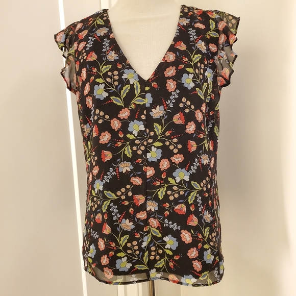 nanette lepore flutter sleeve floral blouse - Picture 3 of 4
